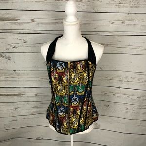 NWOT HOGWARTS PRINT ZIP FRONT LACE UP BACK BUSTIER